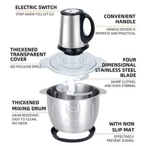Stainless Steel Electric Meat Grinders with Bowl Heavy for Kitchen Food Chopper Vegetable Fruit Mixer Blender Chopper Juicer for Onion