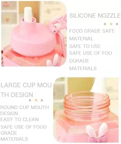 Kawaii Water Bottle with Straw Cute Large Bottles Stickers Aesthetic Leakproof Square Drinking