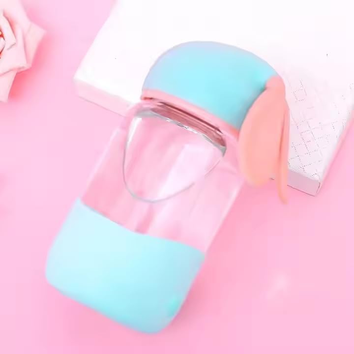 pack of 2 340 ml rabbit cup bottle | Portable Rabbit-Style Silicone Glass Water Bottle for kids, adults | Portable Direct Drinking Thermal Bottle for juice, water, coffee | easy to carry office, school (1)
