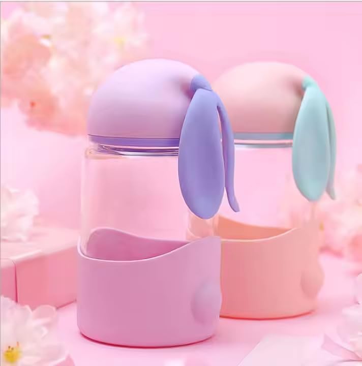 pack of 2 340 ml rabbit cup bottle | Portable Rabbit-Style Silicone Glass Water Bottle for kids, adults | Portable Direct Drinking Thermal Bottle for juice, water, coffee | easy to carry office, school (1)