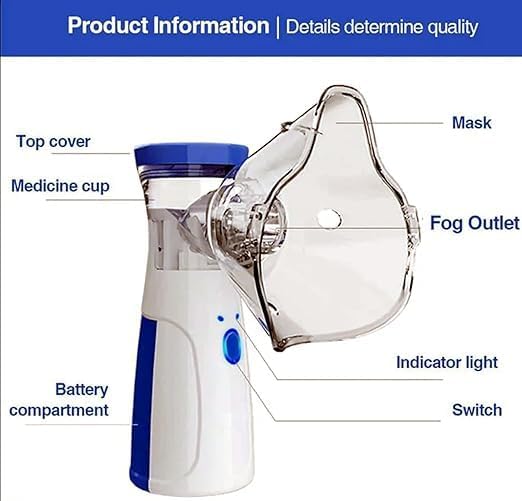 Portable Mesh Nebulizer for Adults & Kids, Handheld Nebuliser Machine with 2 Masks