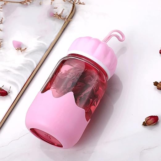 Cute 300ML Heat Resistant Glass Bottle with Airtight Lid | Reusable Drinking Jar for Juicing, Smoothies, Milk, Water, Shakes pack of 2