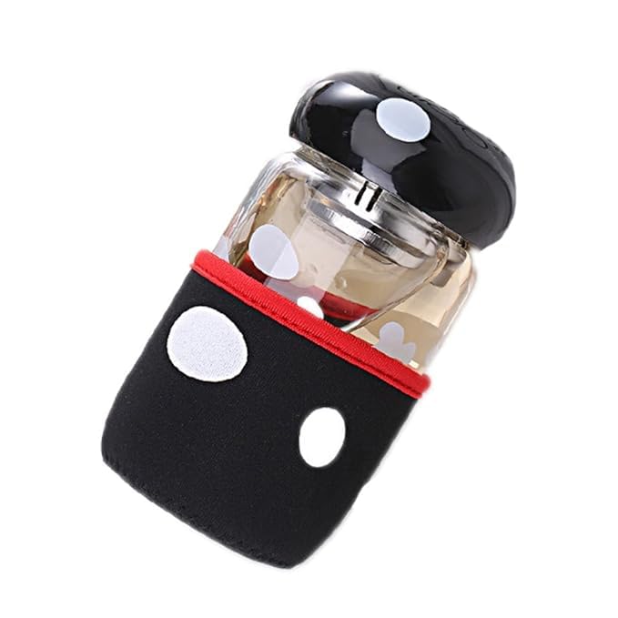 Pack of 2 Mushroom Cup Glass Bottle and Cup Cover Portable with Strainer Mini Vacuum Mug Cute Thermos for Home, Office, Traveling, Camping Tea Milk