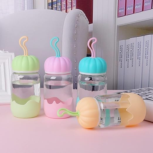 Cute 300ML Heat Resistant Glass Bottle with Airtight Lid | Reusable Drinking Jar for Juicing, Smoothies, Milk, Water, Shakes pack of 2