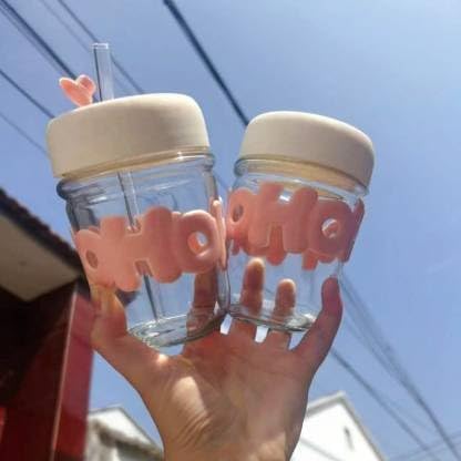 Reusable Glass Coffee Mugs with Lid and Straw pack of 2