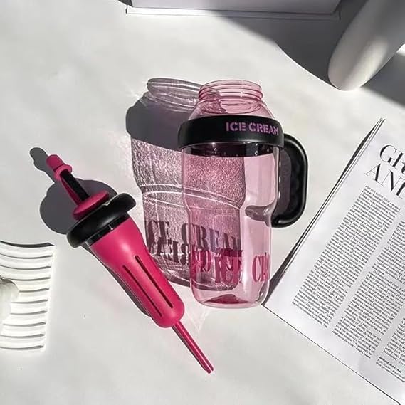 1300ML Tumbler for Gym Water Bottle with Straw and Handle | Ice Cream Insulated Bottle Transparent Leak-Proof
