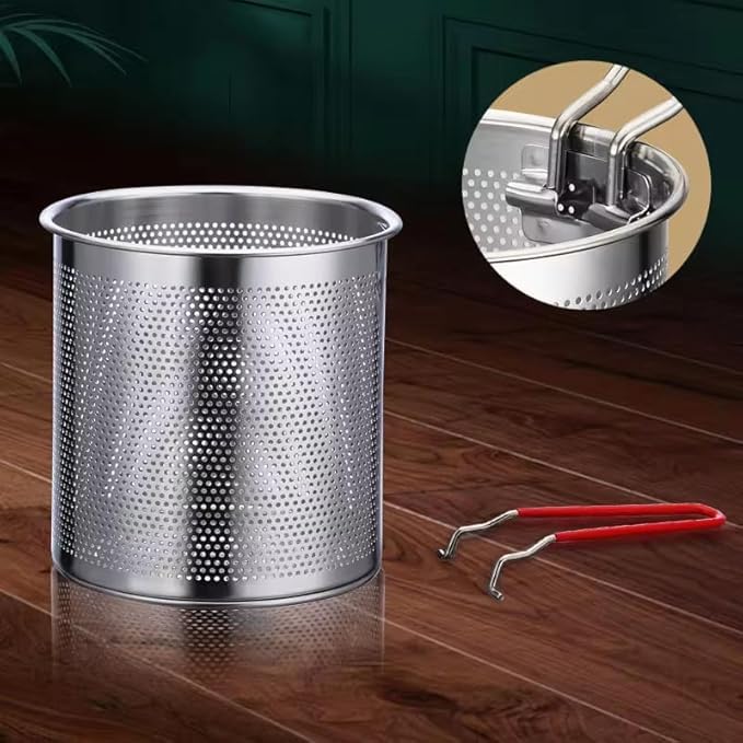 1200ml Stainless Steel Deep Frying Pot with Basket and Long Handle
