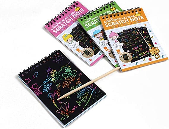 Rainbow Scratch Notebook with Magical Vibgyor Color with Pencil Stick Notepad, Educational Toy for Kids Pack of 2
