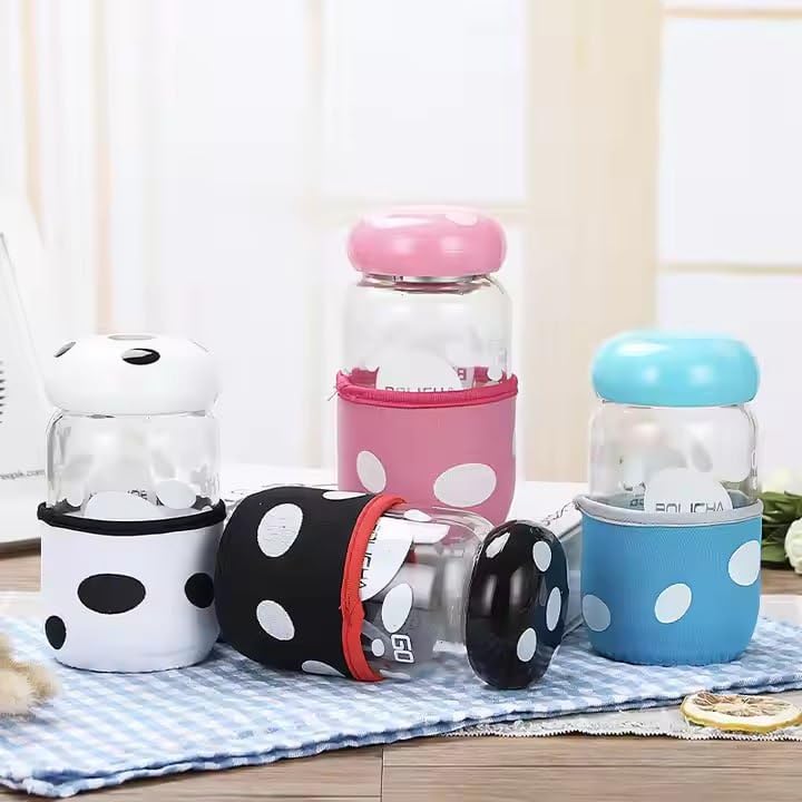 Pack of 2 Mushroom Cup Glass Bottle and Cup Cover Portable with Strainer Mini Vacuum Mug Cute Thermos for Home, Office, Traveling, Camping Tea Milk