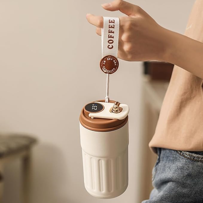 Stainless Steel & Ceramic Insulated Travel Mug with Temperature Display