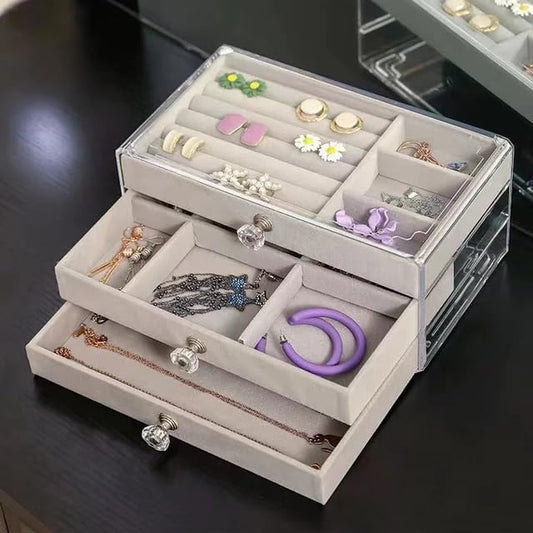 3 layer jewelry storage box 3 Drawers Transparent