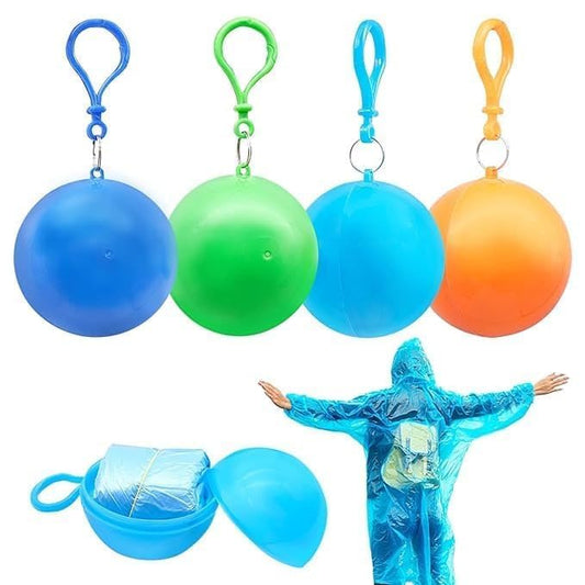 Pocket Size Disposable Raincoat for Men & Women, Ball Shaped Poncho with Adjustable Hood, Waterproof Emergency Use, Multie Colors (Pack of 2, Transparent)