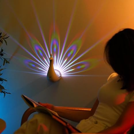 Peacock Lamp Creative Peacock Colorful Projection Wall Lamp, USB Charge Touch Button LED Night Light with Remote Control