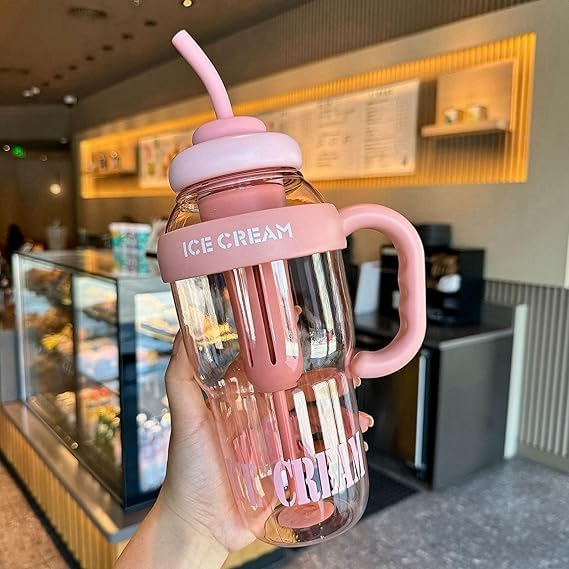 1300ML Tumbler for Gym Water Bottle with Straw and Handle | Ice Cream Insulated Bottle Transparent Leak-Proof