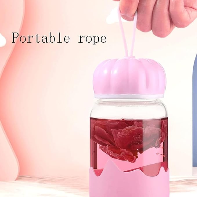 Cute 300ML Heat Resistant Glass Bottle with Airtight Lid | Reusable Drinking Jar for Juicing, Smoothies, Milk, Water, Shakes pack of 2