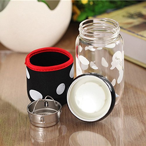 Pack of 2 Mushroom Cup Glass Bottle and Cup Cover Portable with Strainer Mini Vacuum Mug Cute Thermos for Home, Office, Traveling, Camping Tea Milk