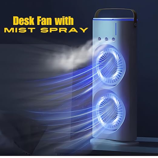 Double Ended Spray Fan, Cold Air, 3 Gears USB Rechargeable Oscillating one with LED Light Cooler