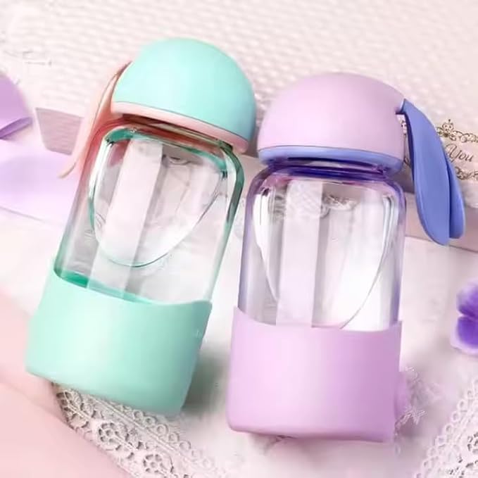 pack of 2 340 ml rabbit cup bottle | Portable Rabbit-Style Silicone Glass Water Bottle for kids, adults | Portable Direct Drinking Thermal Bottle for juice, water, coffee | easy to carry office, school (1)