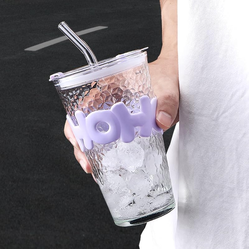 Glass Coffee Mug with Lid and Straw pack of 3
