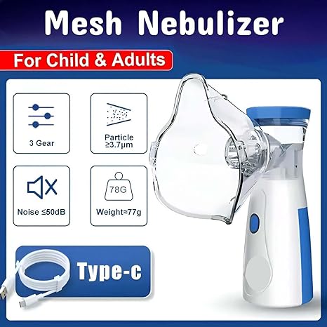Portable Mesh Nebulizer for Adults & Kids, Handheld Nebuliser Machine with 2 Masks