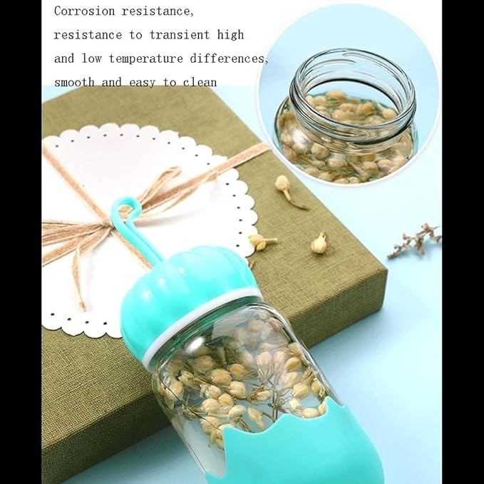 Cute 300ML Heat Resistant Glass Bottle with Airtight Lid | Reusable Drinking Jar for Juicing, Smoothies, Milk, Water, Shakes pack of 2