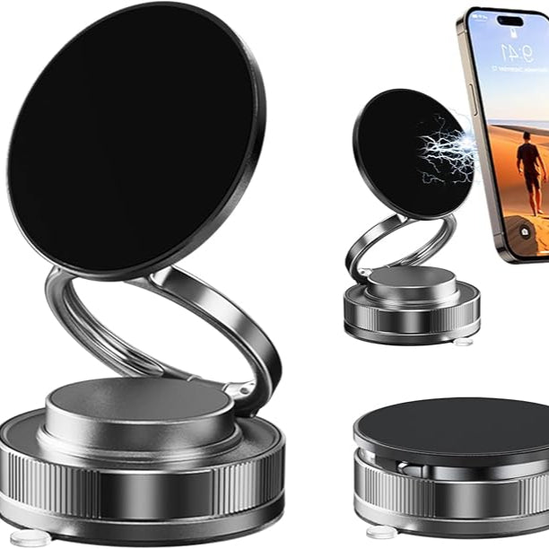 Upgraded 360° Vacuum Suction Magnetic Phone Holder, Car Phone Mount Metal Arm Foldable Gel Vacuum for Car Dashborad & Windsheild/Gym/Mirror/Shower