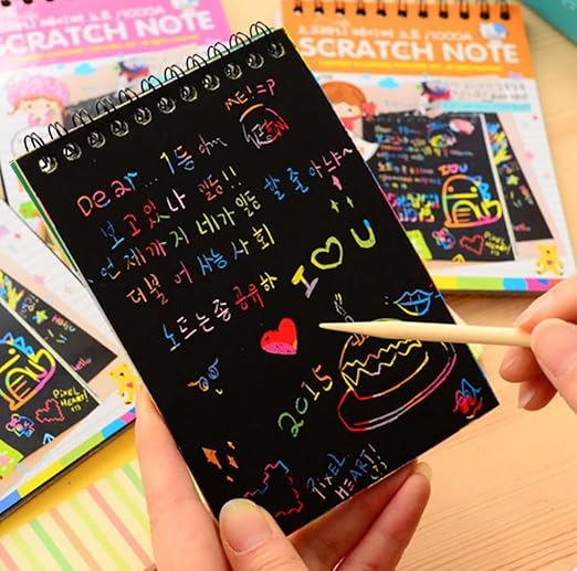 Rainbow Scratch Notebook with Magical Vibgyor Color with Pencil Stick Notepad, Educational Toy for Kids Pack of 2
