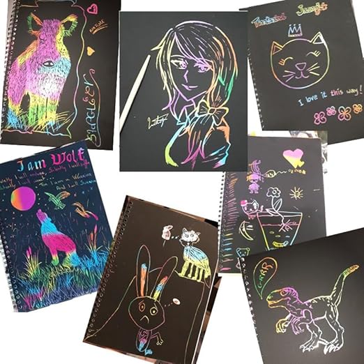 Rainbow Scratch Notebook with Magical Vibgyor Color with Pencil Stick Notepad, Educational Toy for Kids Pack of 2