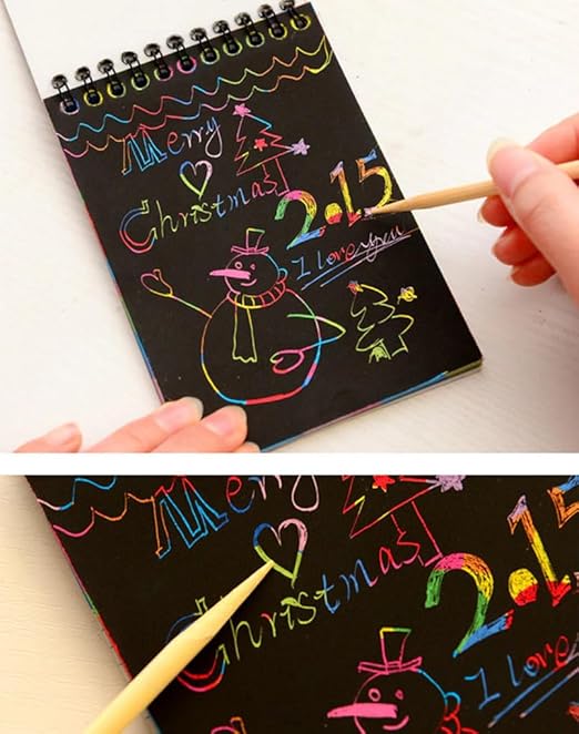 Rainbow Scratch Notebook with Magical Vibgyor Color with Pencil Stick Notepad, Educational Toy for Kids Pack of 2