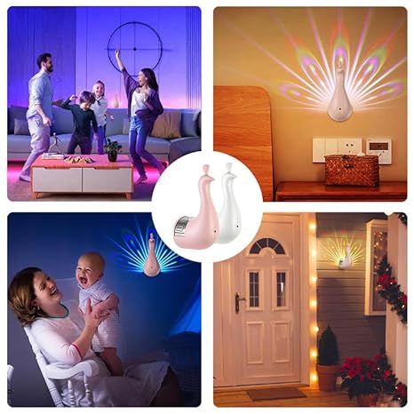 Peacock Lamp Creative Peacock Colorful Projection Wall Lamp, USB Charge Touch Button LED Night Light with Remote Control
