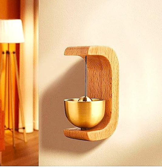 Industry Wooden Door Chime with Brass Bell, Self-Adhesive Magnetic Doorbell, Dopamine Door Bell for Home & Office, Japanese Style Musical Door Chime