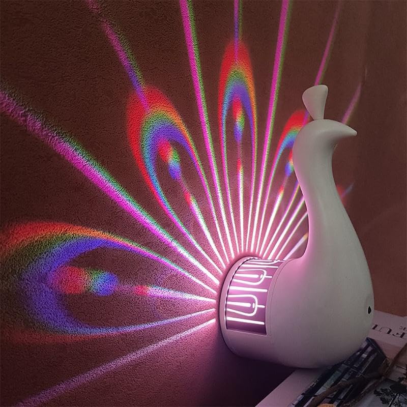 Peacock Lamp Creative Peacock Colorful Projection Wall Lamp, USB Charge Touch Button LED Night Light with Remote Control