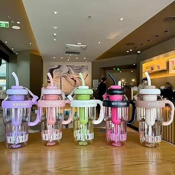 1300ML Tumbler for Gym Water Bottle with Straw and Handle | Ice Cream Insulated Bottle Transparent Leak-Proof
