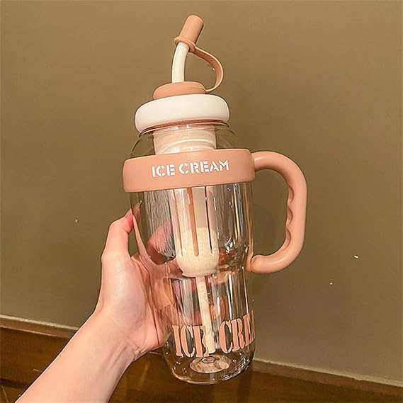 1300ML Tumbler for Gym Water Bottle with Straw and Handle | Ice Cream Insulated Bottle Transparent Leak-Proof