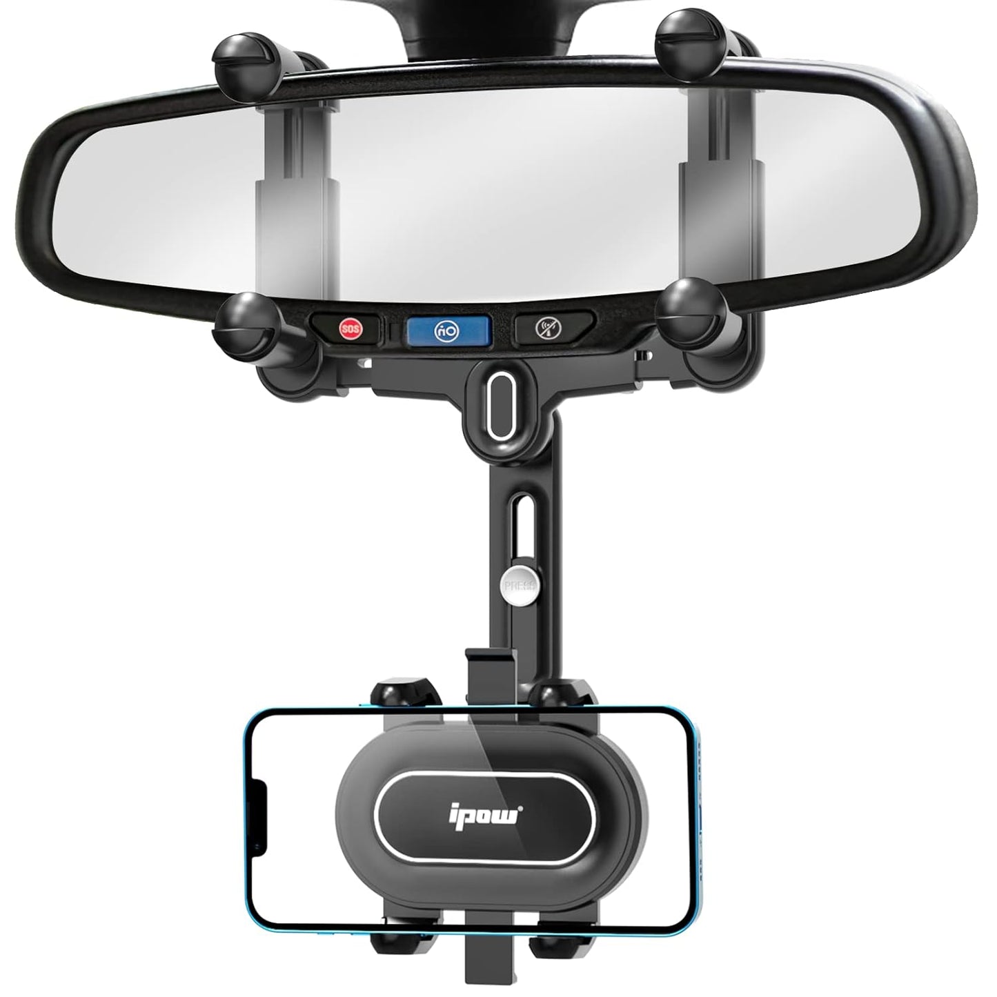 Large Rearview Mirror Phone Holder for Car 360°Rotatable and Retractable, 2023 Upgraded Four Corners Fixed Anti-Shake Multifunctional Design for Car Rearview Mirror with Button