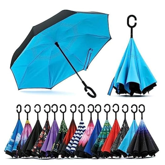 Umbrella with C-Shaped Handle and UV Protection Inverted Reversible No Drip Umbrella