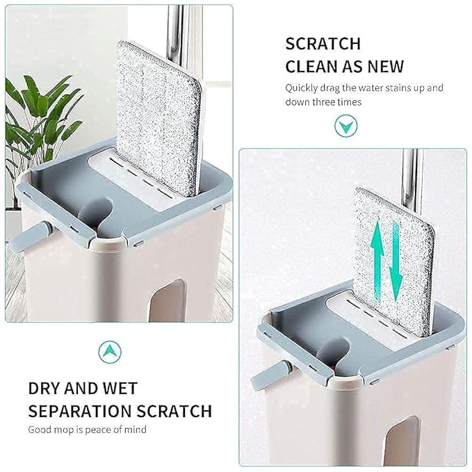 2 in 1 Self Clean Wash Dry Hands-Free Magic Flat Spin Net Scratch Mop with Bucket