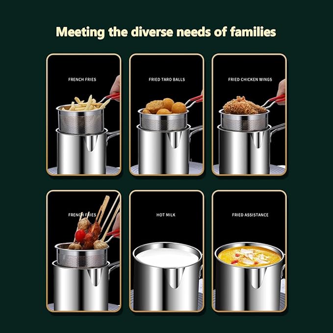 1200ml Stainless Steel Deep Frying Pot with Basket and Long Handle