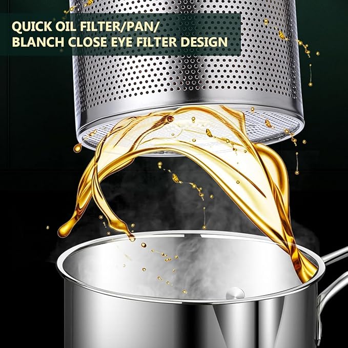 1200ml Stainless Steel Deep Frying Pot with Basket and Long Handle