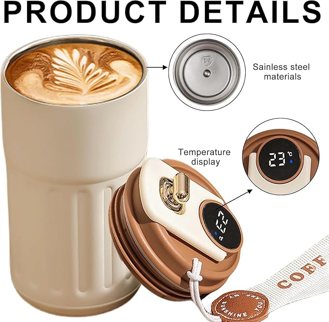 Stainless Steel & Ceramic Insulated Travel Mug with Temperature Display