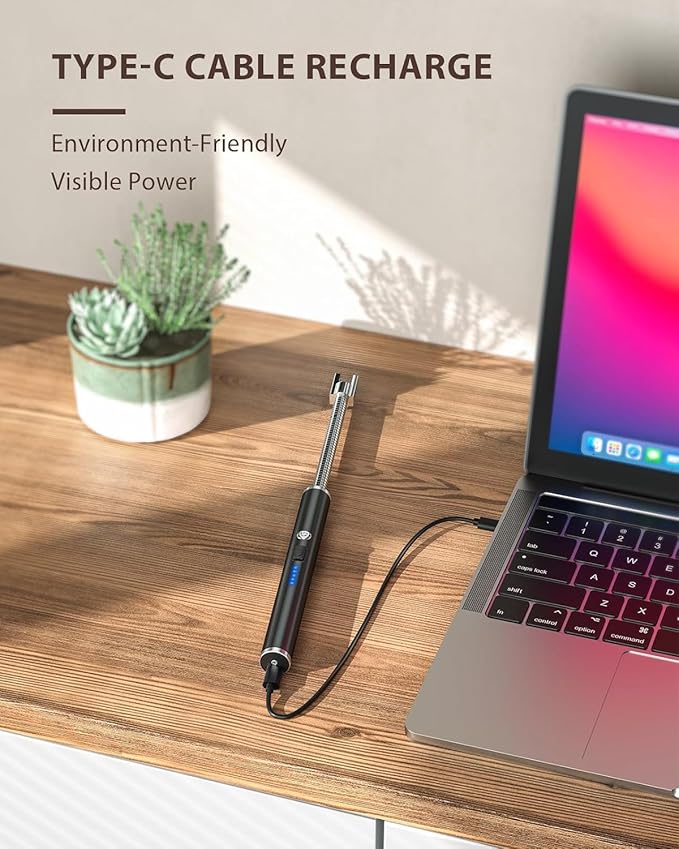 Gas Lighter for Kitchen Use | C-Type Rechargeable Electric Lighter Stove & Candle Lighter with USB Charging Port