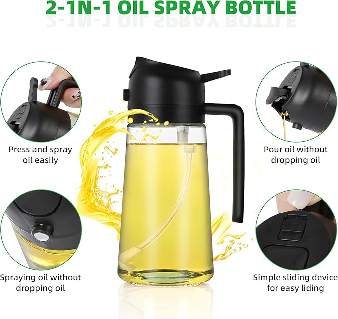 500ml 2 in 1 Glass Oil Sprayer and Dispenser Bottle