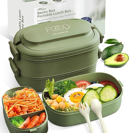 Bento Box Adults Lunch Box: Stackable Lunchbox w/Utensils