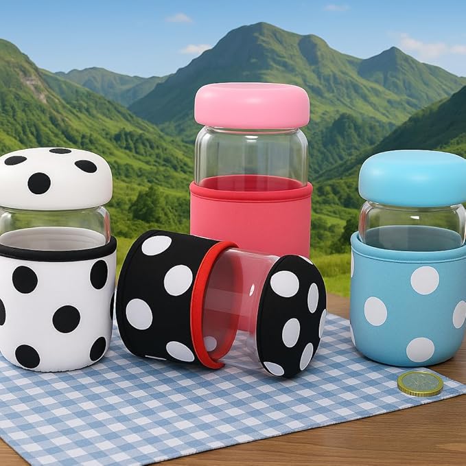 Pack of 2 Mushroom Cup Glass Bottle and Cup Cover Portable with Strainer Mini Vacuum Mug Cute Thermos for Home, Office, Traveling, Camping Tea Milk