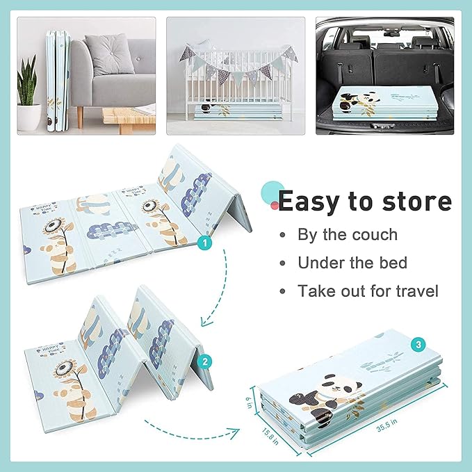 Extra Large Reversible Baby Play Mat, BPA Free Learning & Crawling Foldable Foam Mat