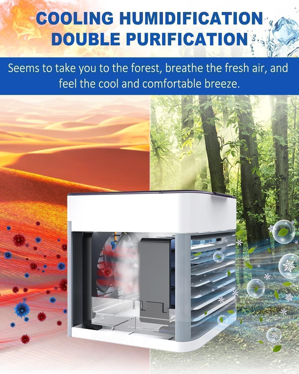 Portable Mini Cooler Rechargeable Air Conditioner Water Cooler Small AC for Office