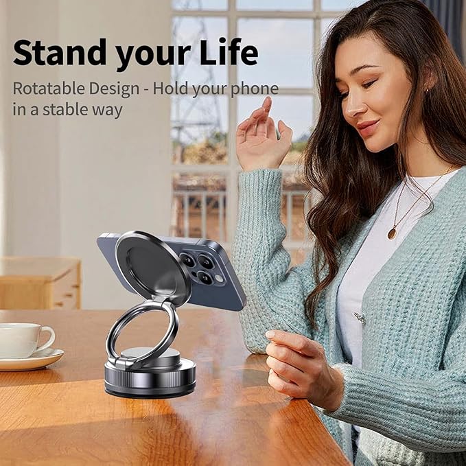 Upgraded 360° Vacuum Suction Magnetic Phone Holder, Car Phone Mount Metal Arm Foldable Gel Vacuum for Car Dashborad & Windsheild/Gym/Mirror/Shower