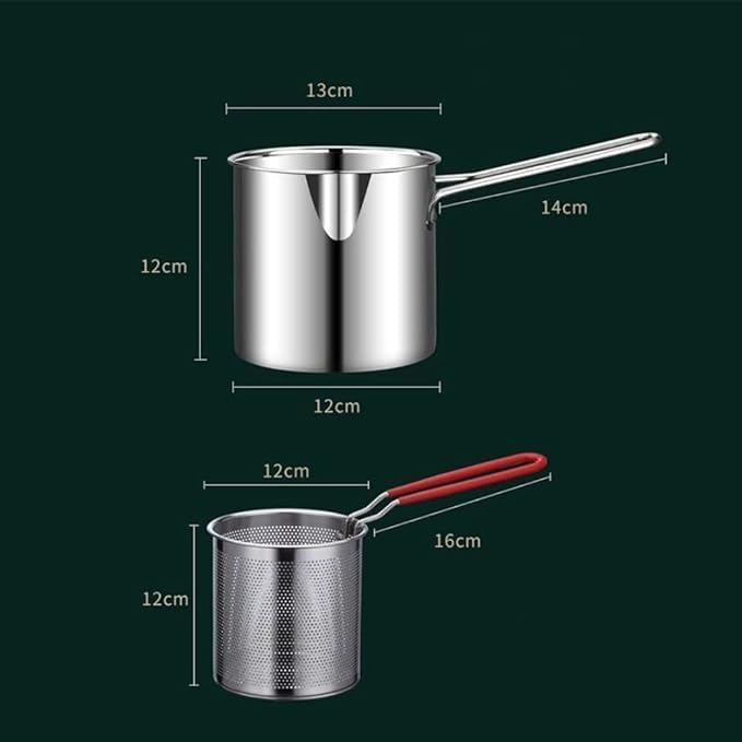 1200ml Stainless Steel Deep Frying Pot with Basket and Long Handle