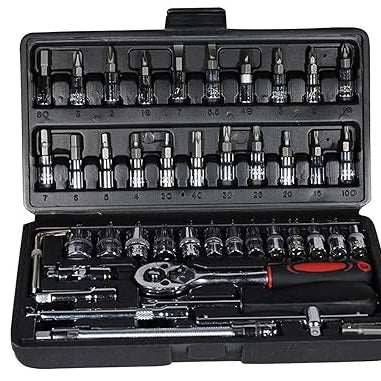 46Pcs 1/4 Inch Drive Box End Socket Set,Metric Ratchet Wrench Set