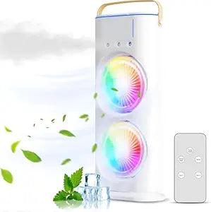 Double Ended Spray Fan, Cold Air, 3 Gears USB Rechargeable Oscillating one with LED Light Cooler